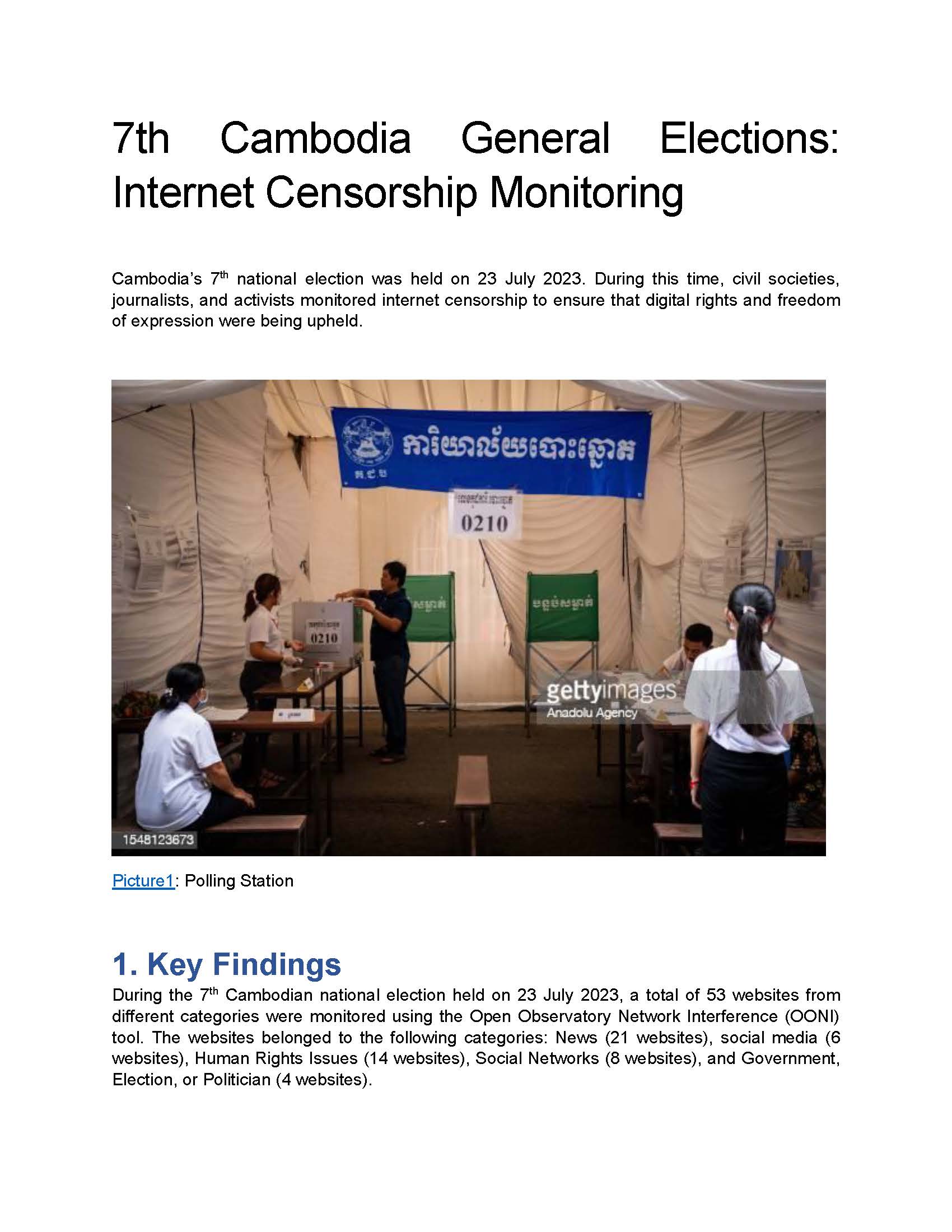 7th Cambodia General Elections: Internet Censorship Monitoring