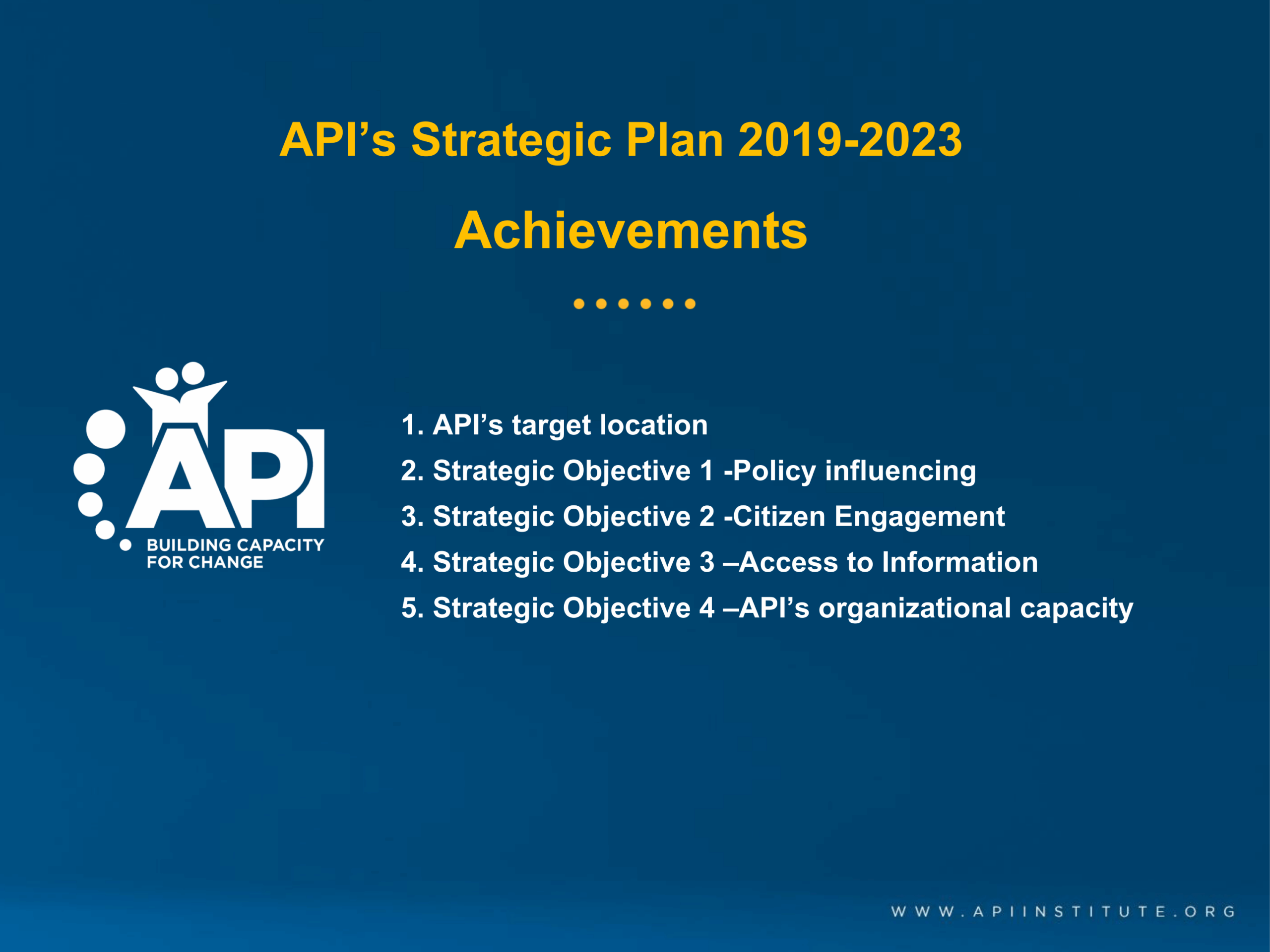 API’s Strategic Plan and achievements 2019-2023