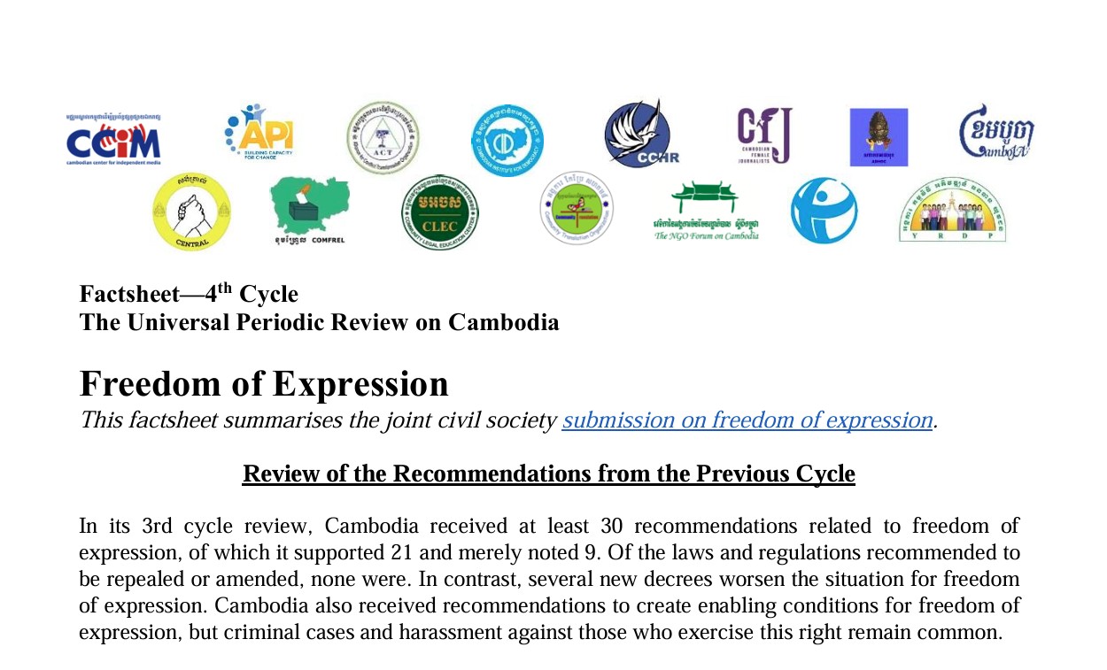 Factsheet 4th Cycle of The Universal Periodic Review on Cambodia: Freedom of Expression