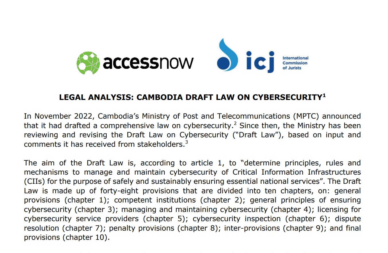 Legal Analysis: Cambodia Draft Law on Cybersecurity