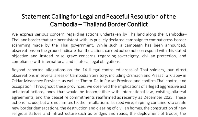 Statement Calling for Legal and Peaceful Resolution of the Cambodia–Thailand Border Conflict